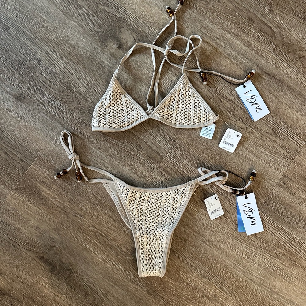Free People Cream Crochet Tie-Side Bikini Bottoms - Picture 4 of 7